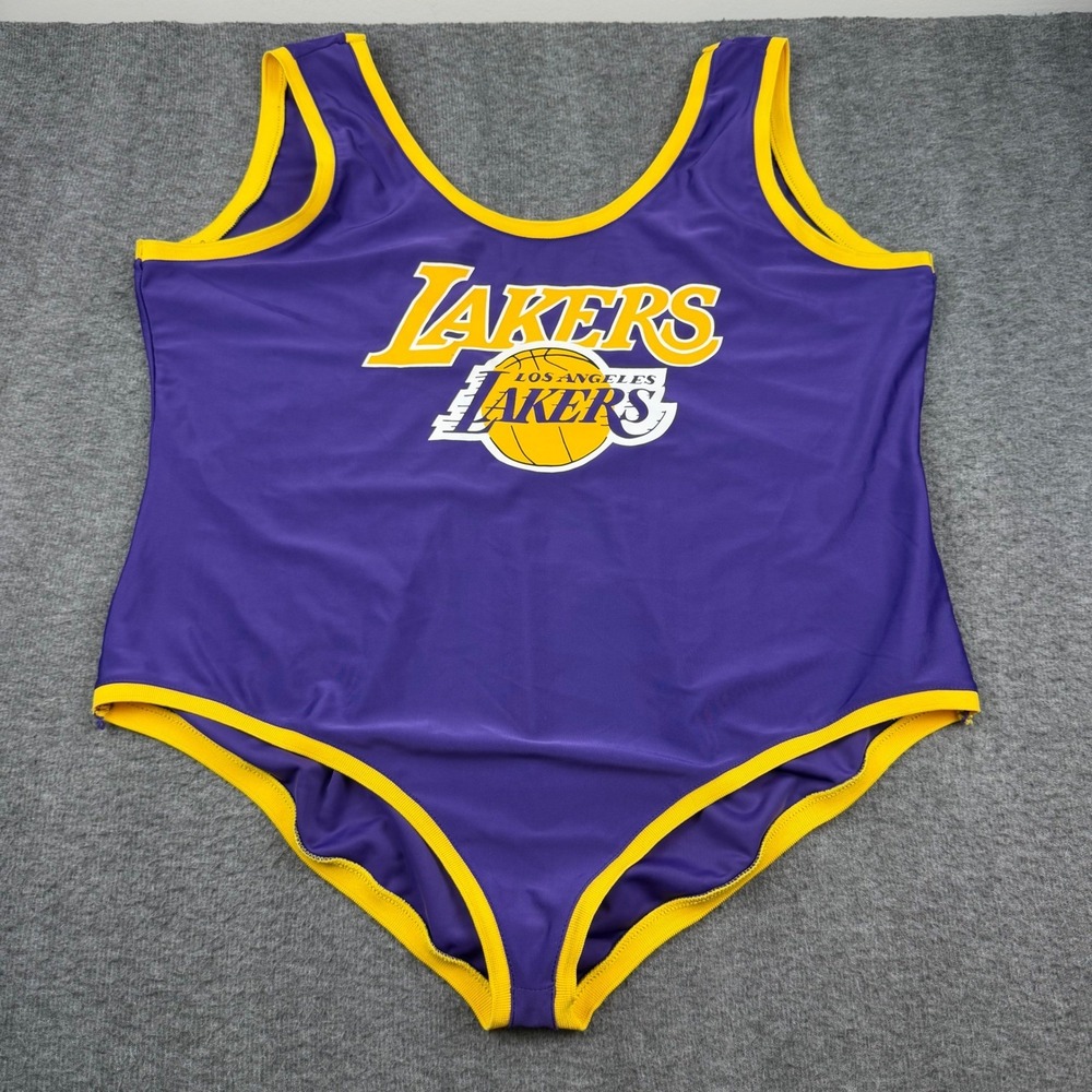 Ultra Game NBA Lakers Bodysuit Women's 3X Purple Gold One Piece Sleeveless Logo